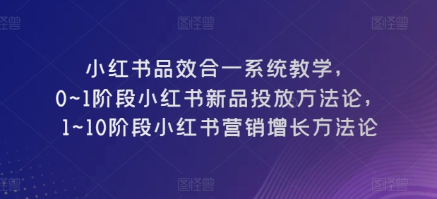 小红书品效合一系统教学，​0~1阶段小红书新品投放方法论，​1~10阶段小红书营销增长方法论-逐浪前行