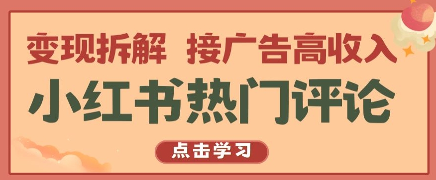 小红书热门评论，变现拆解，接广告高收入【揭秘 】-逐浪前行