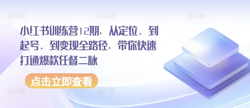 小红书训练营12期，从定位、到起号、到变现全路径，带你快速打通爆款任督二脉-逐浪前行