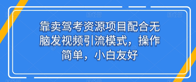 靠卖驾考资源项目配合无脑发视频引流模式，操作简单，小白友好【揭秘】-逐浪前行