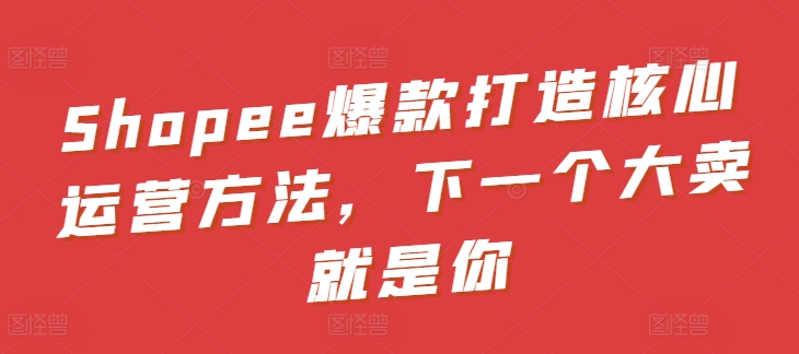 Shopee爆款打造核心运营方法，下一个大卖就是你-逐浪前行