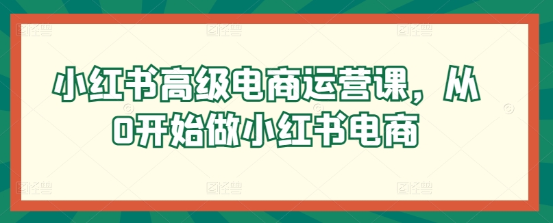 小红书高级电商运营课，从0开始做小红书电商-逐浪前行