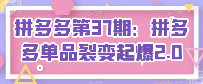 拼多多第37期：拼多多单品裂变起爆2.0-逐浪前行