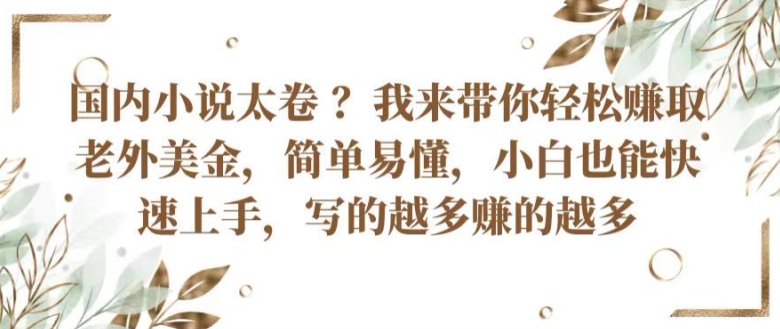 国内小说太卷 ?带你轻松赚取老外美金，简单易懂，小白也能快速上手，写的越多赚的越多【揭秘】-逐浪前行