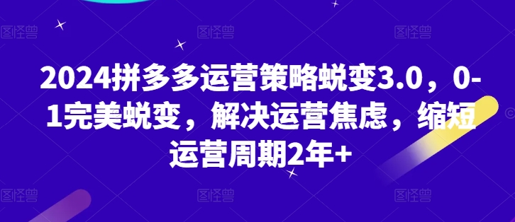 2024拼多多运营策略蜕变3.0，0-1完美蜕变，解决运营焦虑，缩短运营周期2年+-逐浪前行