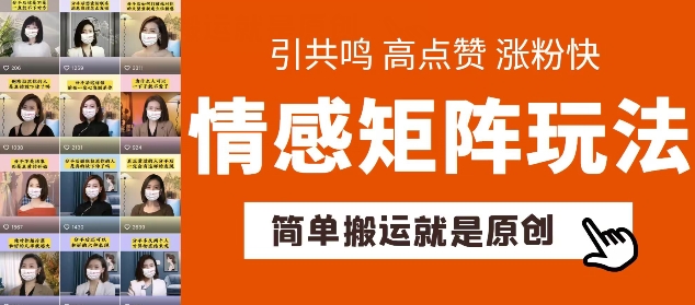 简单搬运，情感矩阵玩法，涨粉速度快，可带货，可起号【揭秘】-逐浪前行