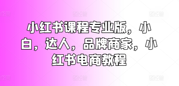 小红书课程专业版，小白，达人，品牌商家，小红书电商教程-逐浪前行