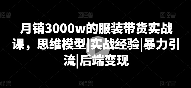 月销3000w的服装带货实战课，思维模型|实战经验|暴力引流|后端变现-逐浪前行
