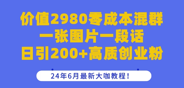价值2980零成本混群一张图片一段话日引200+高质创业粉，24年6月最新大咖教程【揭秘】-逐浪前行