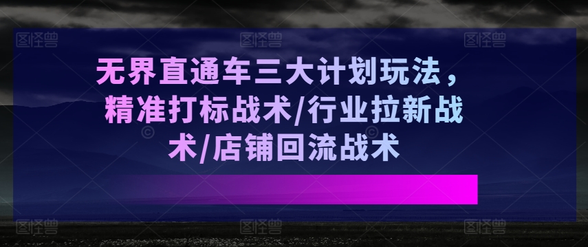 无界直通车三大计划玩法，精准打标战术/行业拉新战术/店铺回流战术-逐浪前行
