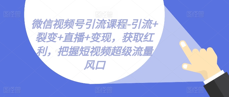 微信视频号引流课程-引流+裂变+直播+变现，获取红利，把握短视频超级流量风口-逐浪前行