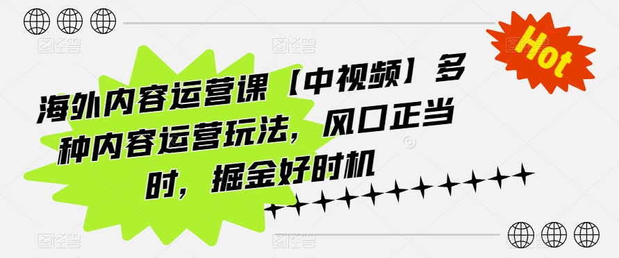 海外内容运营课【中视频】多种内容运营玩法，风口正当时，掘金好时机-逐浪前行