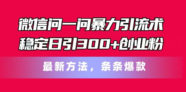 微信问一问暴力引流术，稳定日引300+创业粉，最新方法，条条爆款【揭秘】-逐浪前行