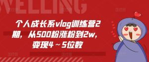 个人成长系vlog训练营2期,从500粉涨粉到2w,变现4~5位数-逐浪前行