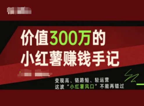 价值300万的小红书赚钱手记，变现高、链路短、轻运营，这波“小红薯风口”不能再错过-逐浪前行