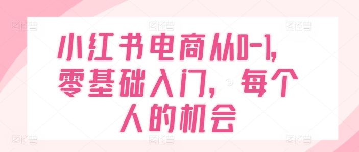小红书电商从0-1，零基础入门，每个人的机会-逐浪前行