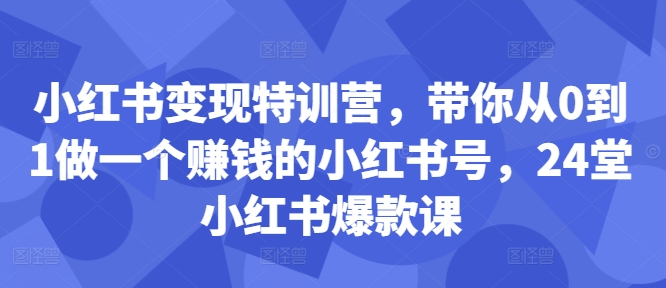 小红书变现特训营，带你从0到1做一个赚钱的小红书号，24堂小红书爆款课-逐浪前行