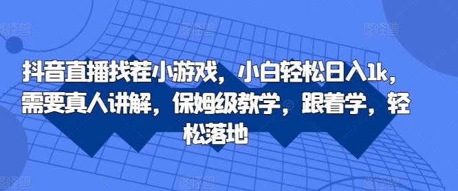 抖音直播找茬小游戏，小白轻松日入1k，需要真人讲解，保姆级教学，跟着学，轻松落地【揭秘】-逐浪前行