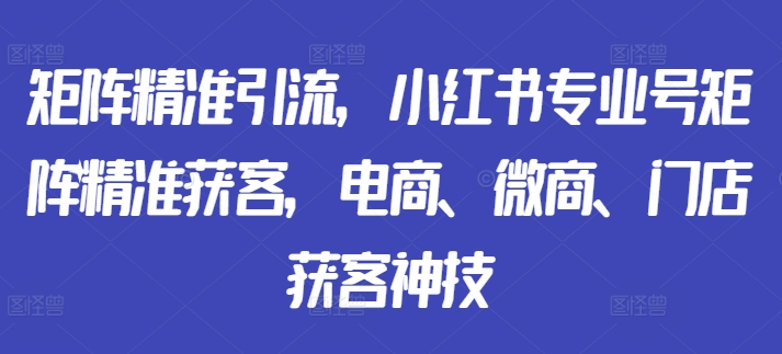 矩阵精准引流，小红书专业号矩阵精准获客，电商、微商、门店获客神技-逐浪前行