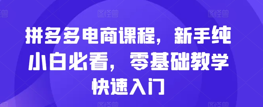 拼多多电商课程，新手纯小白必看，零基础教学快速入门-逐浪前行