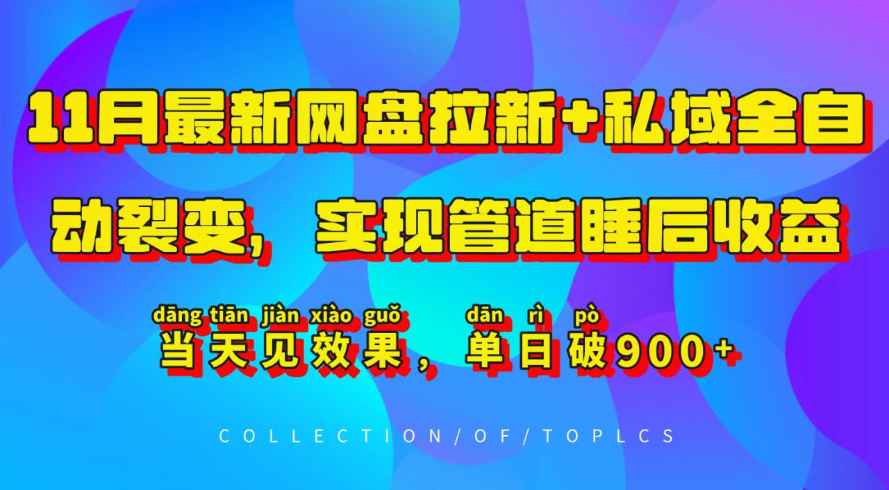 11月最新网盘拉新+私域全自动裂变，实现管道睡后收益，当天见效果，单日破900+-逐浪前行