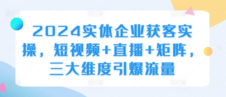 2024实体企业获客实操，短视频+直播+矩阵，三大维度引爆流量-逐浪前行