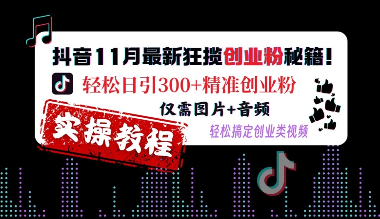抖音11月最新狂揽创业粉秘籍，轻松日引300+精准创业粉，仅需图片+音频，轻松搞定创业类视频-逐浪前行