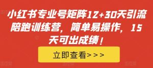 小红书专业号矩阵12+30天引流陪跑训练营,简单易操作,15天可出成绩!-逐浪前行