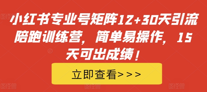 小红书专业号矩阵12+30天引流陪跑训练营，简单易操作，15天可出成绩!-逐浪前行