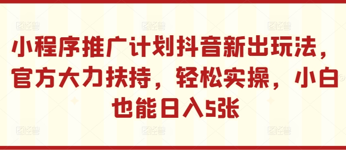 小程序推广计划抖音新出玩法，官方大力扶持，轻松实操，小白也能日入5张【揭秘】-逐浪前行