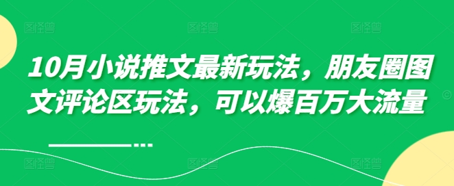 10月小说推文最新玩法，朋友圈图文评论区玩法，可以爆百万大流量 -逐浪前行