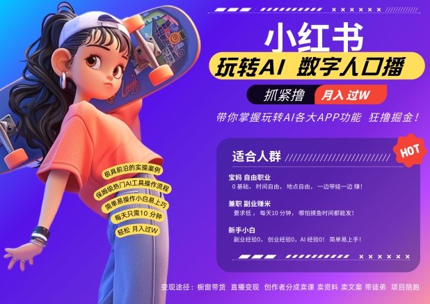 小红书数字人暴力起号，AI改写文案，再也不用费劲录口播，流量火爆月入破W轻松拿捏-逐浪前行