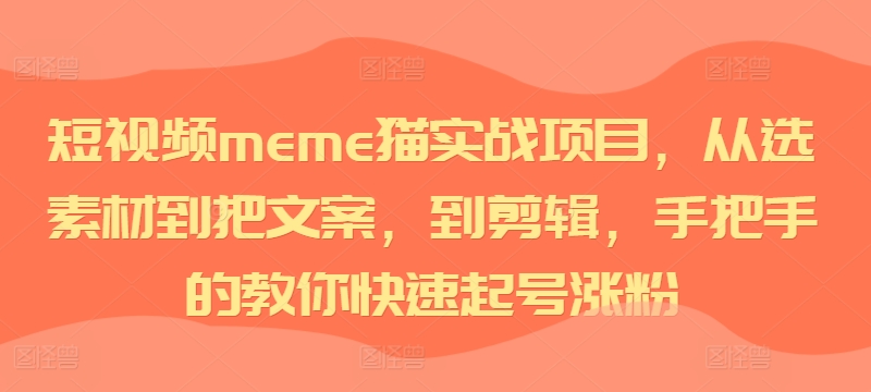 短视频meme猫实战项目，从选素材到把文案，到剪辑，手把手的教你快速起号涨粉-逐浪前行
