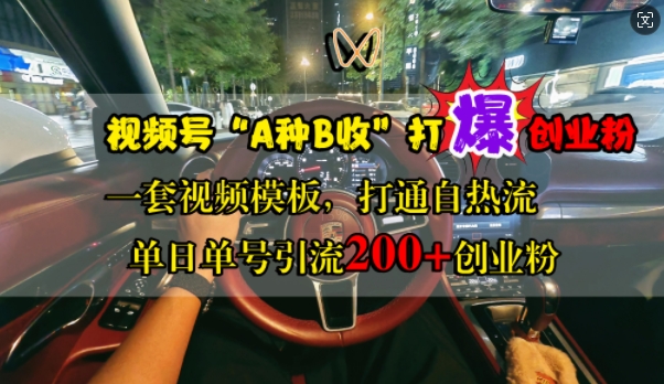 视频号“A种B收”打爆创业粉，一套视频模板打通自热流，单日单号引流200+创业粉-逐浪前行