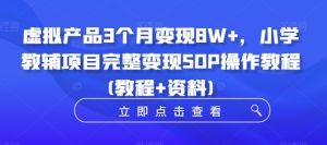 虚拟产品3个月变现8W+，小学教辅项目完整变现SOP操作教程(教程+资料)-逐浪前行