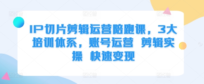 IP切片剪辑运营陪跑课，3大培训体系，账号运营 剪辑实操 快速变现-逐浪前行