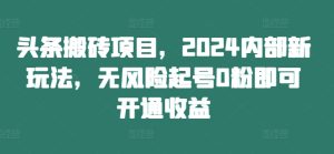 头条搬砖项目,2024内部新玩法,无风险起号0粉即可开通收益-逐浪前行