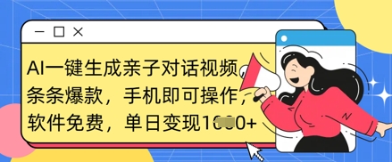 AI一键生成亲子对话视频，条条爆款，一部手机即可操作，单日变现数张-逐浪前行