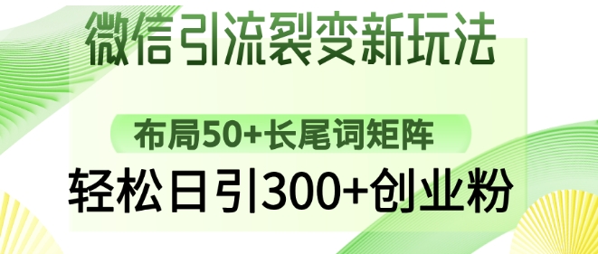 微信引流裂变新玩法：布局50+长尾词矩阵，轻松日引300+创业粉-逐浪前行