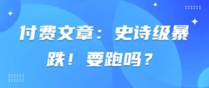 付费文章：史诗级暴跌！要跑吗？-逐浪前行