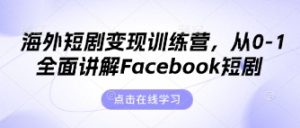 海外短剧变现训练营,从0-1全面讲解Facebook短剧-逐浪前行