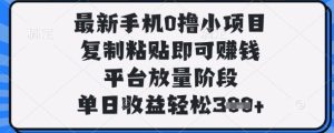 最新手机0撸小项目，复制粘贴即可挣钱，平台放量阶段，单日收益轻松3张+【揭秘】-逐浪前行