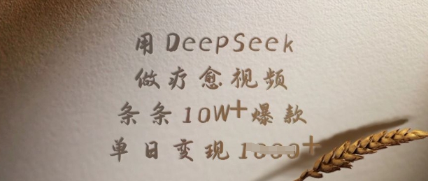 用DeepSeek做疗愈视频，条条10W+爆款，单日变现多张-逐浪前行