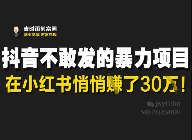 抖音不敢发的暴利项目，在小红书悄悄挣了30W-逐浪前行