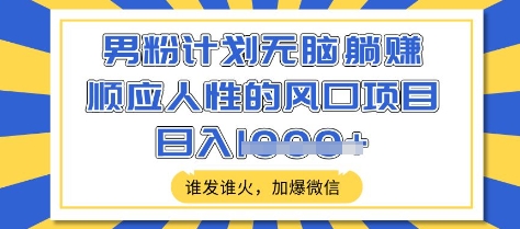 男粉计划无脑躺Z，顺应人性的风口项目，谁发谁火，加爆微信，日入多张【揭秘】-逐浪前行