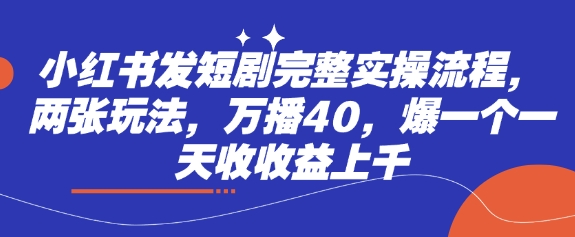 小红书发短剧完整实操流程，两张玩法，万播40，爆一个一天收收益上千-逐浪前行