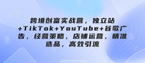 跨境创富实战营，独立站+TikTok+YouTube+谷歌广告，经营策略，店铺运营，精准选品，高效引流-逐浪前行