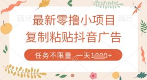 最新零撸小项目，复制粘贴抖音广告即可挣钱，平台大水，任务不限量，一天数张【揭秘】-逐浪前行