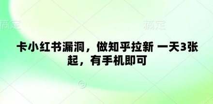 卡小红书漏洞，做知乎拉新 一天3张起，有手机即可-逐浪前行
