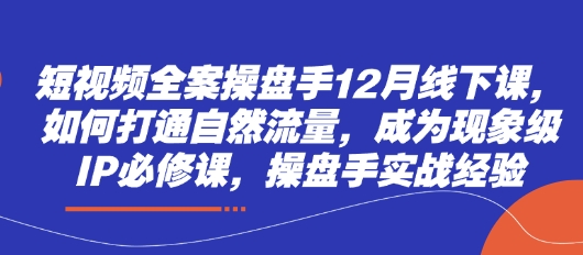 短视频全案操盘手12月线下课，如何打通自然流量，成为现象级IP必修课，操盘手实战经验-逐浪前行